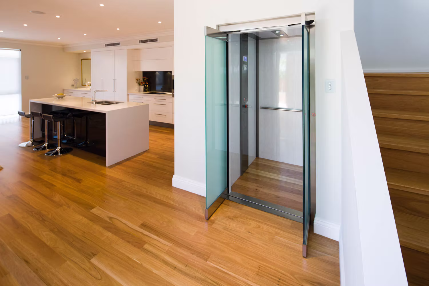 Home lift with doors open